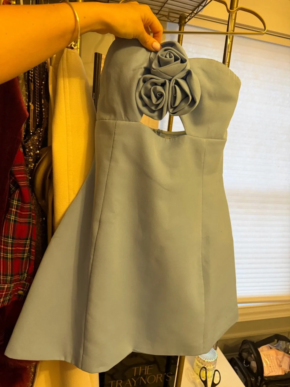 Showpo Powder Blue Strapless Mini Dress with Rosette Detail - Picture 2 of 3